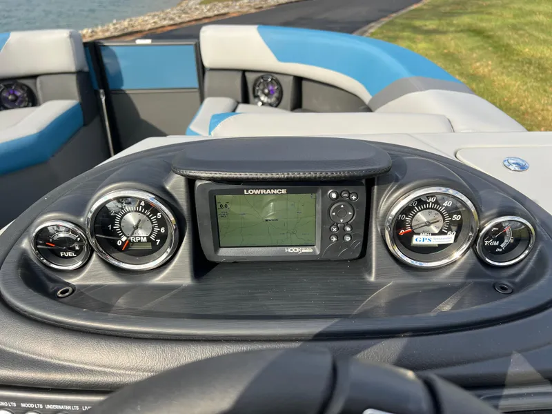Slide: The Image of Dashboard of 2025 South Bay SS222 RS boat with GPS and gauges. - 23