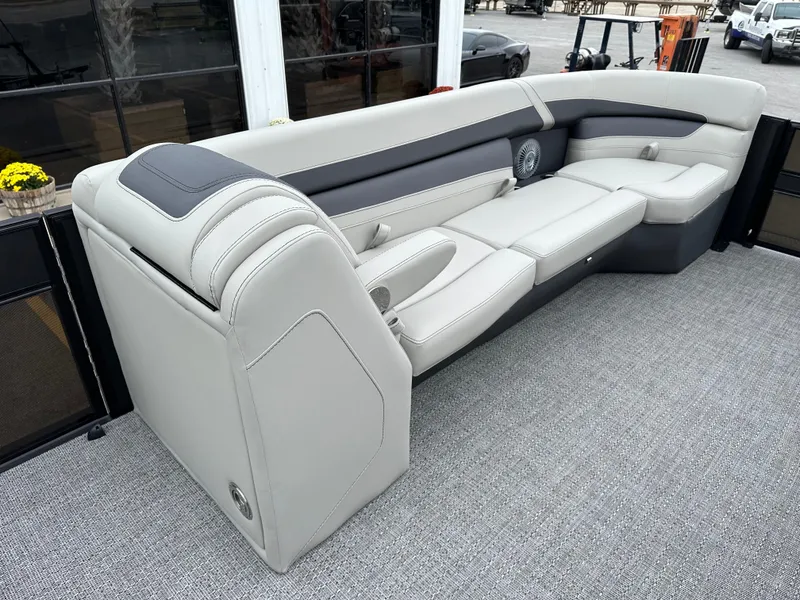 Slide: The Image of 2025 Barletta C24UC boat interior with luxurious seating and modern design. - 22