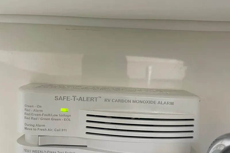 Slide: The Image of Safe-T-Alert RV carbon monoxide alarm in a 2019 Regulator 34 boat. - 36
