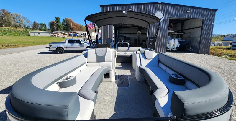 Slide: The Image of 2025 Avalon Platinum Catalina 2585 VRB pontoon boat with spacious seating and canopy. - 3