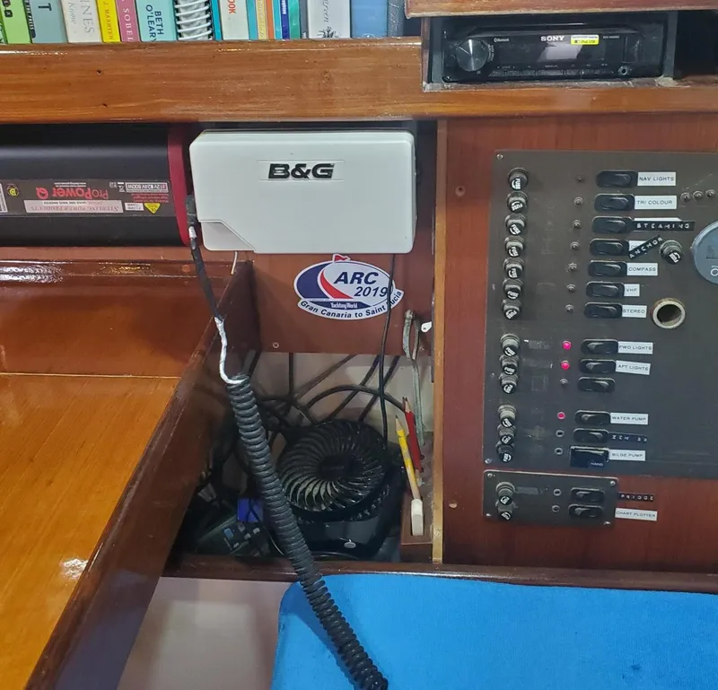 Slide: The Image of Control panel of a 1984 Beneteau First 42 sailboat with B&G equipment. - 27