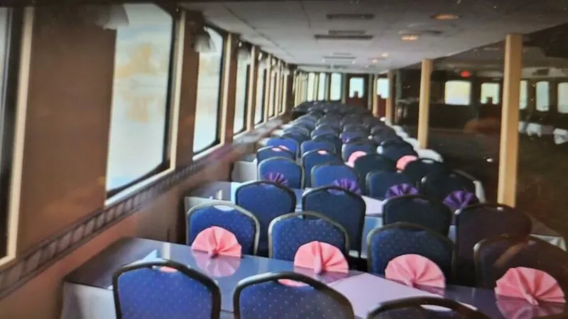 Slide: The Image of Interior of a 1985 custom dinner excursion passenger boat with elegantly set tables. - 10
