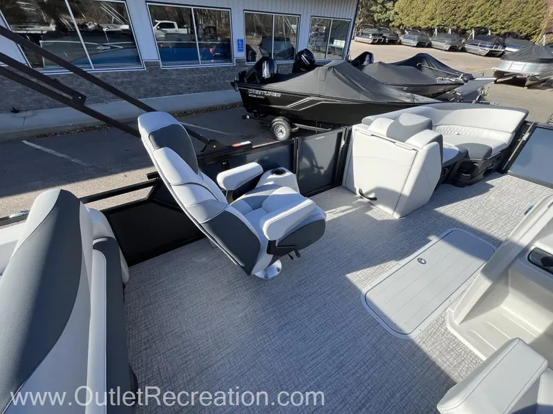Slide: The Image of 2024 Avalon LSZ Versatile Rear Bench boat interior with modern seating and spacious layout. - 21