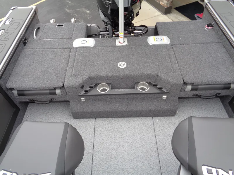 Slide: The Image of 2025 Lund 1975 Pro-V boat interior with seating and storage compartments. - 16