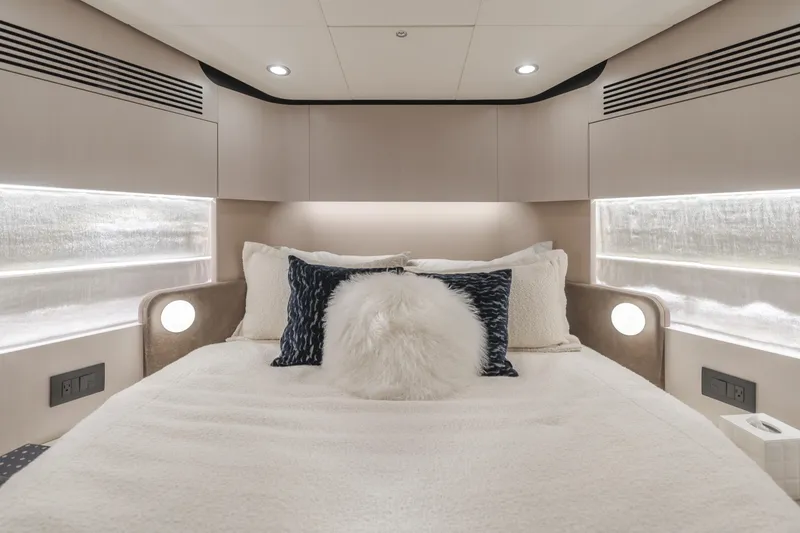 Slide: The Image of Luxurious bedroom interior of 2022 Azimut 55 Fly yacht with modern design. - 29