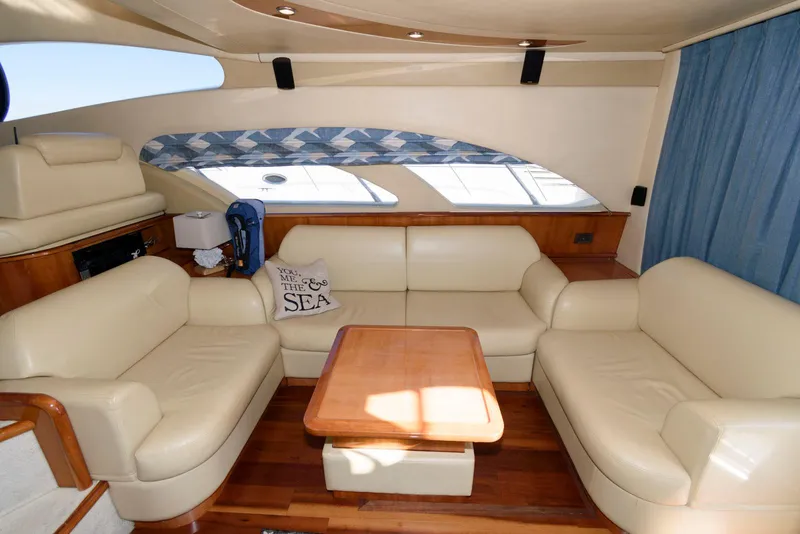 Slide: The Image of Luxurious interior of 2005 Azimut 50 Flybridge yacht with cream leather seating. - 19