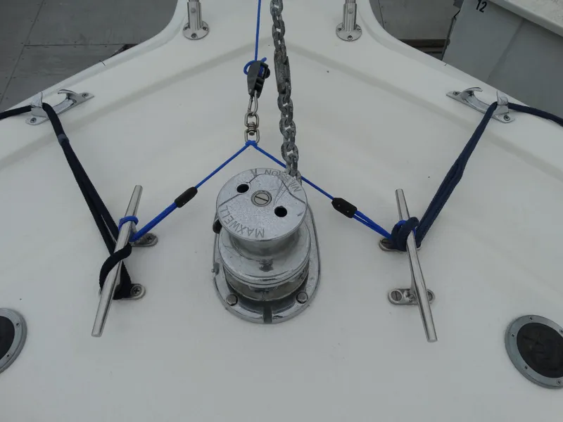 Slide: The Image of Anchor windlass on a 1991 Egg Harbor 33 Sedan boat. - 41