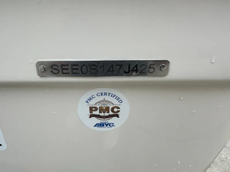 Slide: The Image of 2025 Sea Chaser 21 LX boat with PMC certification and serial number plate. - 38