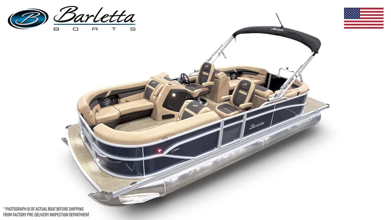 Slide: The Image of 2025 Barletta Cabrio 22QC pontoon boat with sleek design and comfortable seating. - 14