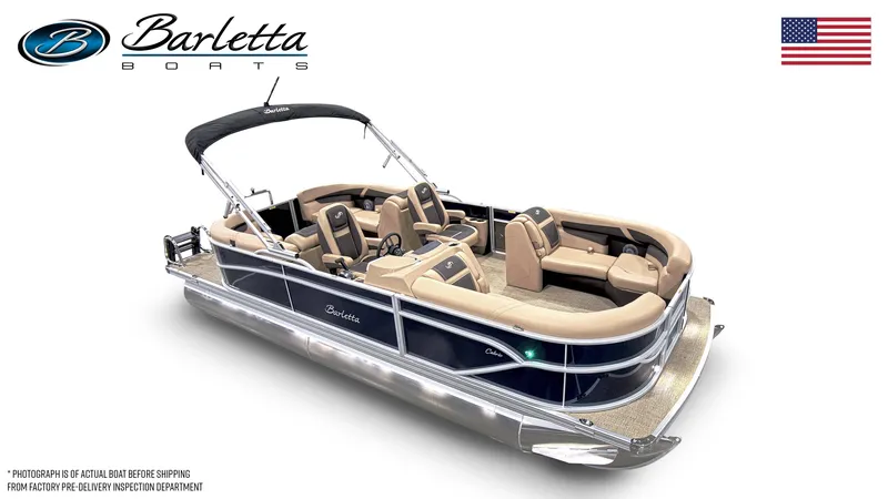 Slide: The Image of 2025 Barletta Cabrio 22QC pontoon boat with luxurious seating and sleek design. - 18