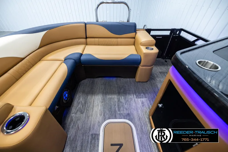 Slide: The Image of Luxurious interior of 2025 Avalon LSZ ELW pontoon boat with plush seating and modern design. - 15