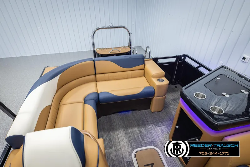 Slide: The Image of Luxurious 2025 Avalon LSZ ELW boat interior with plush seating and modern amenities. - 28