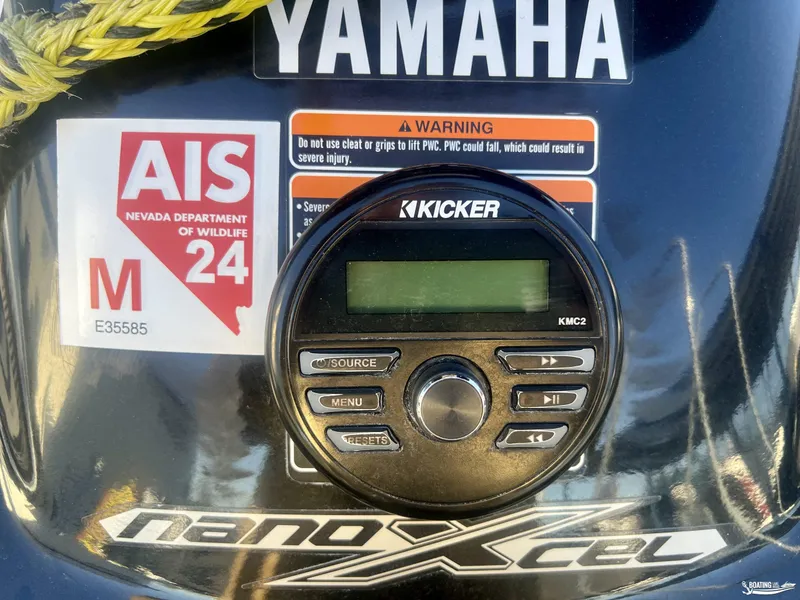 Slide: The Image of Close-up of 2018 Yamaha WaveRunner VX Cruiser dashboard with Kicker audio system and Nevada wildlife sticker. - 10