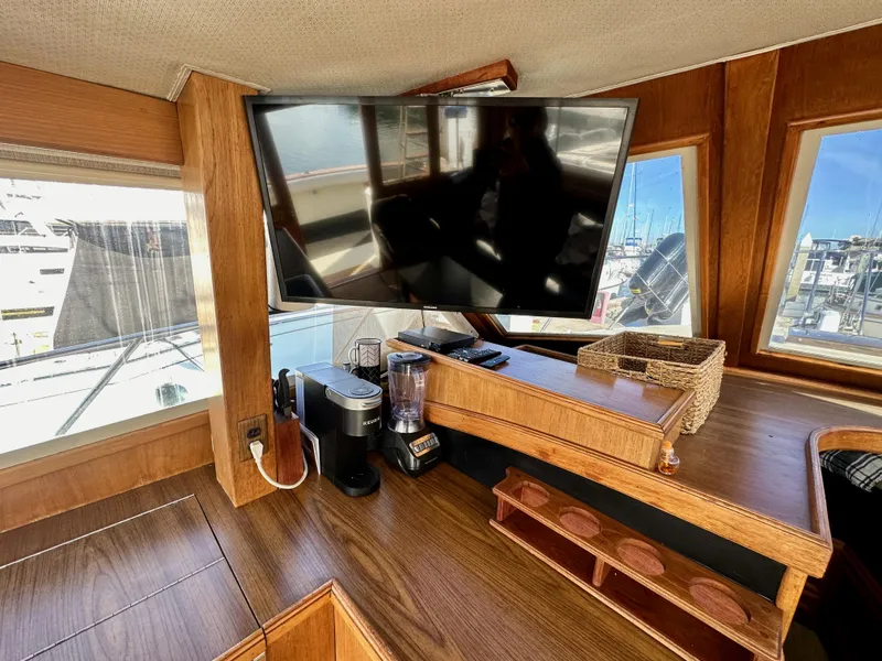 Slide: The Image of Interior of 1985 Egg Harbor 33 Sedan with TV and coffee maker. - 25