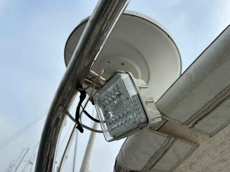 Slide: The Image of LED light on 1985 Egg Harbor 33 Sedan boat, close-up view. - 49