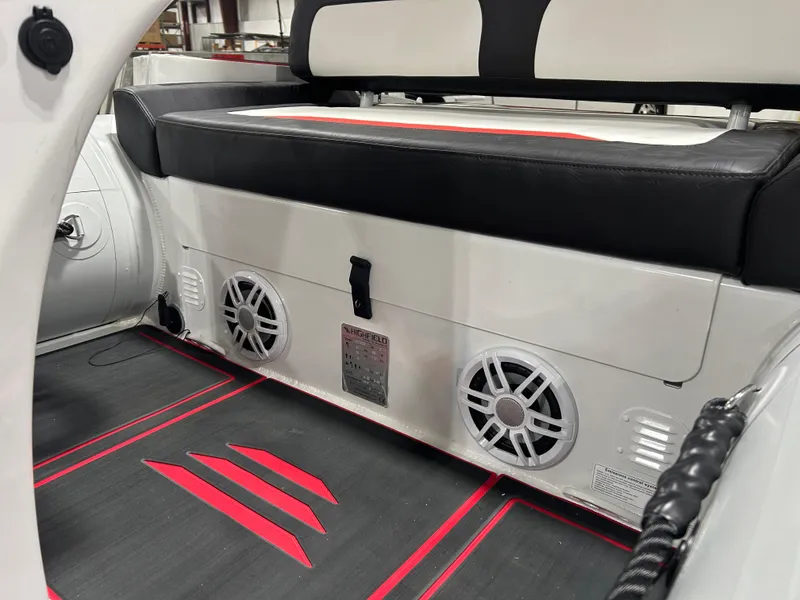 Slide: The Image of 2025 Highfield Velox 420 boat in warehouse, showcasing sleek design and modern features. - 3