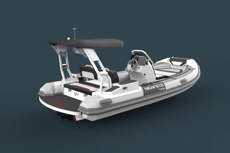 Slide: The Image of Highfield Velox 420 boat interior, featuring sleek seating and built-in speakers, 2025 model. - 6