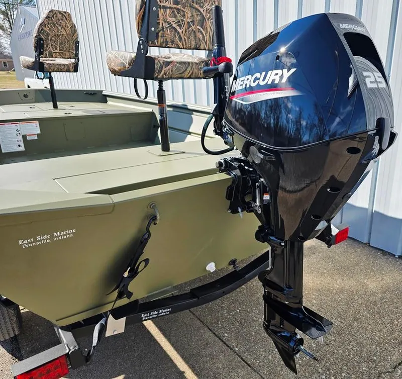 Slide: The Image of 2025 Lowe Roughneck RX1660 Tiller Steer boat with Mercury 25HP 4 stroke outboard motor. - 7