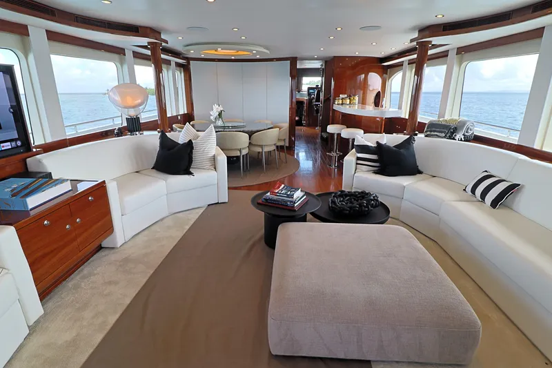 Slide: The Image of Luxurious interior of 2013 Cheoy Lee Bravo yacht with elegant seating and ocean views. - 26