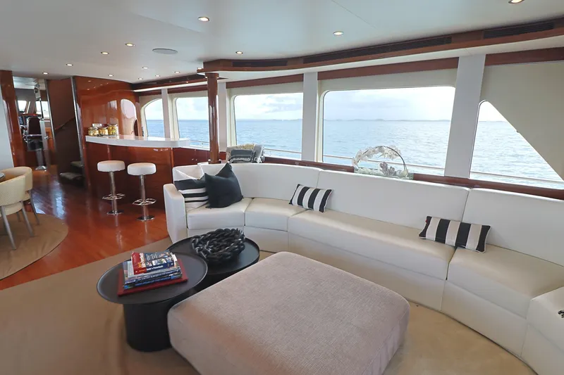 Slide: The Image of Luxurious interior of 2013 Cheoy Lee Bravo yacht with ocean view and modern furnishings. - 28
