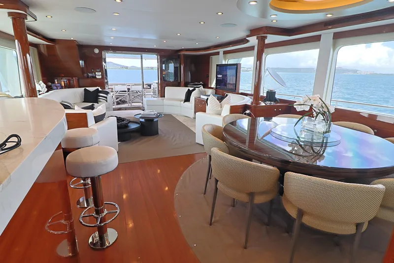 Slide: The Image of Luxurious interior of 2013 Cheoy Lee Bravo yacht with elegant seating and ocean view. - 34