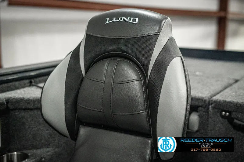 Slide: The Image of 2025 Lund 1875 Pro-V Bass XS boat seat, black and gray design. - 33