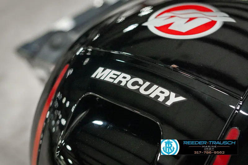 Slide: The Image of Mercury engine on 2025 Lund 1875 Pro-V Bass XS boat, close-up view. - 42