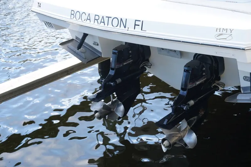 Slide: The Image of 2015 Cruisers Yachts 328 BR boat stern with dual propellers in Boca Raton, FL. - 13