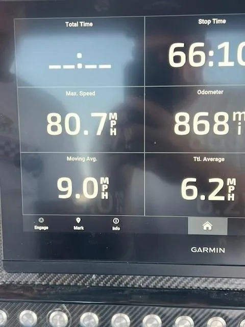 Slide: The Image of Garmin display showing speed and odometer readings on a 2022 Fountain 39 NX. - 17