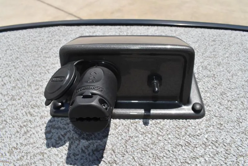 Slide: The Image of Boat accessory panel on Lowe SD224, 2025 model, featuring a plug and switch. - 12