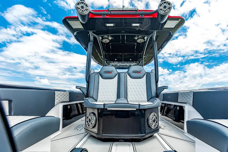Slide: The Image of 2025 Glasstream GSX 360 LS boat interior with modern seating and sleek design. - 6