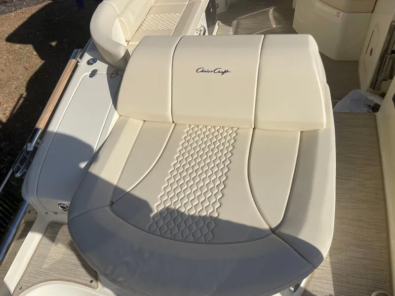 Slide: The Image of 2025 Chris-Craft Launch 28GT boat interior with luxurious cream seating. - 4