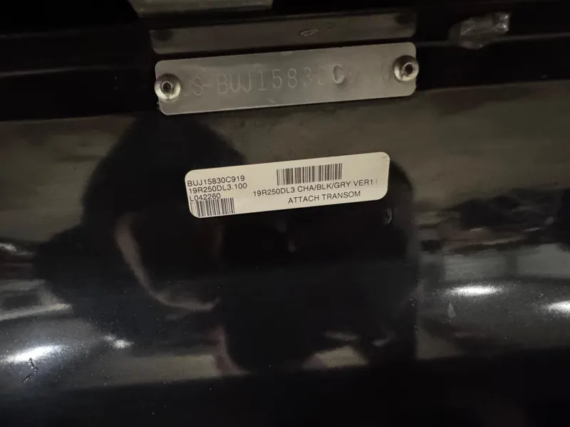 Slide: The Image of 2019 Regency 250 DL3 boat identification plate and barcode. - 6