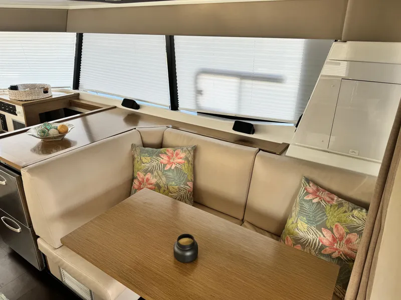 Slide: The Image of Interior of 2017 Fountaine Pajot MY 37 yacht with cozy seating and floral cushions. - 11