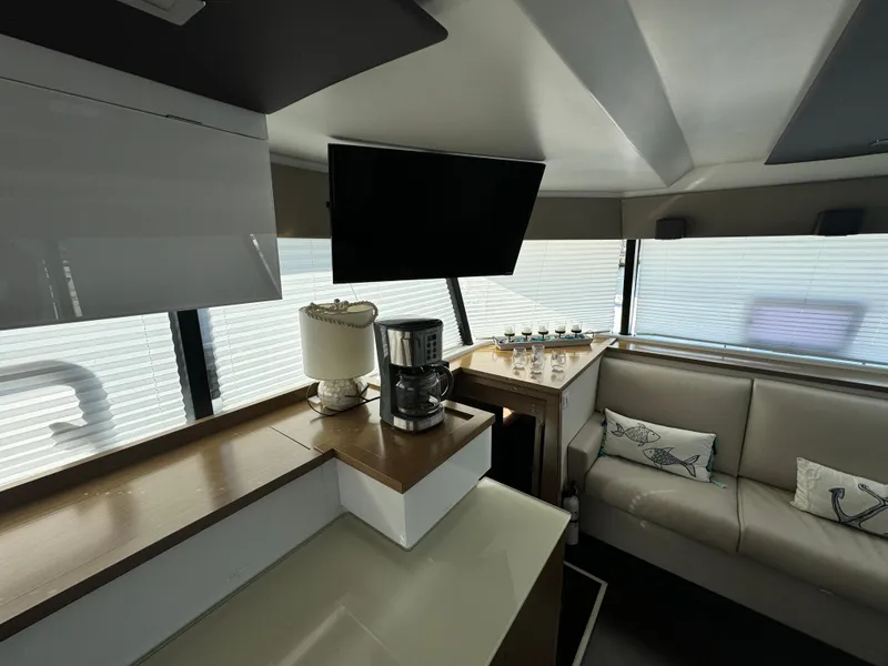 Slide: The Image of Interior of 2017 Fountaine Pajot MY 37 yacht with modern furnishings and decor. - 13
