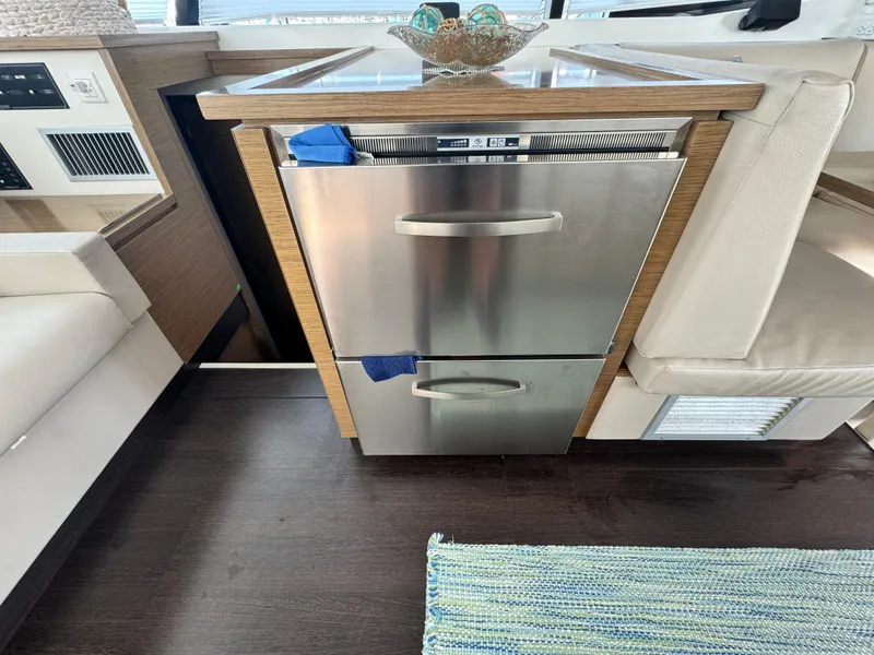 Slide: The Image of 2017 Fountaine Pajot MY 37 yacht interior with stainless steel drawers and modern design. - 17
