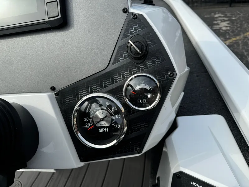 Slide: The Image of Dashboard of 2025 Vexus AVX1980 boat showing speedometer and fuel gauge. - 9