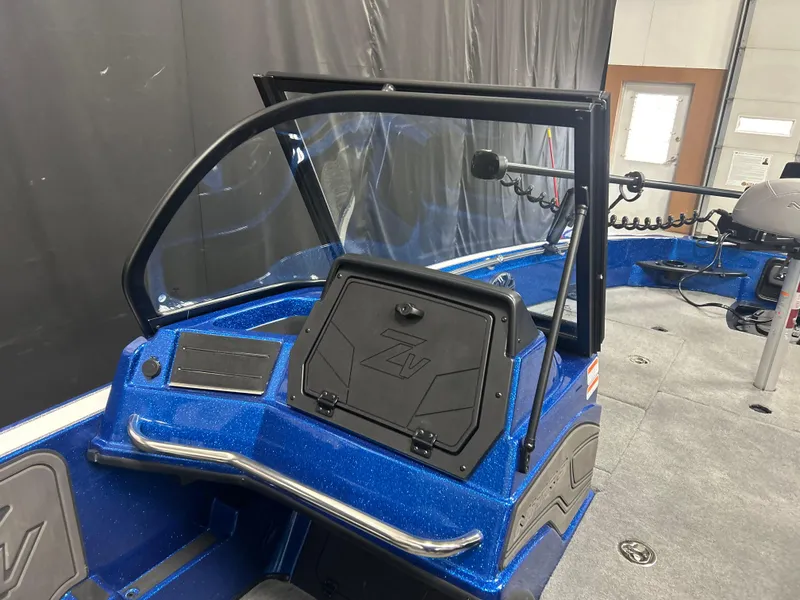 Slide: The Image of 2025 Nitro ZV20 boat interior with blue dashboard and windshield. - 27