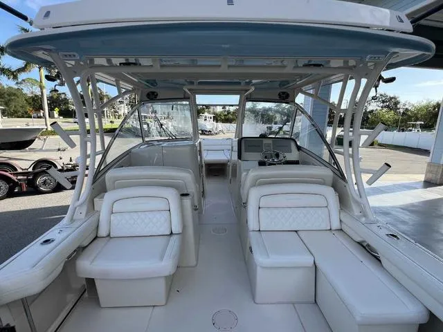 Slide: The Image of 2019 Grady-White Freedom 325 boat helm with Garmin navigation system. - 46