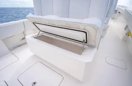 Slide: The Image of 2019 Invincible 36 Open Fisherman boat with open storage compartment on deck. - 13