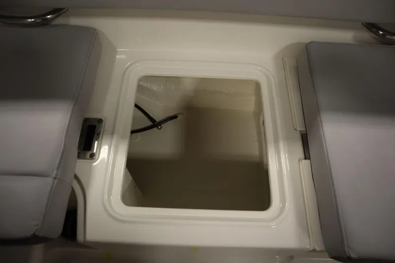 Slide: The Image of 2024 Bayliner 2050 DX boat storage compartment with cushioned seating. - 39