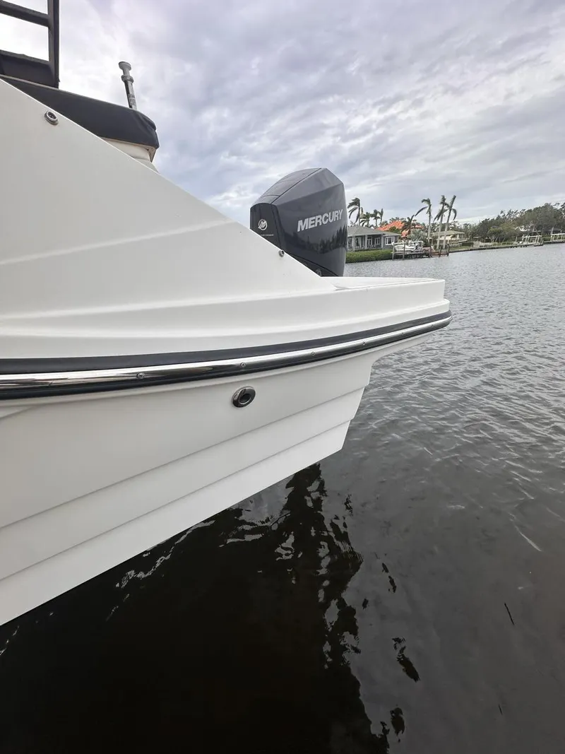 Slide: The Image of 2019 Sea Ray SPX 230 OB boat on calm water with cloudy sky. - 43