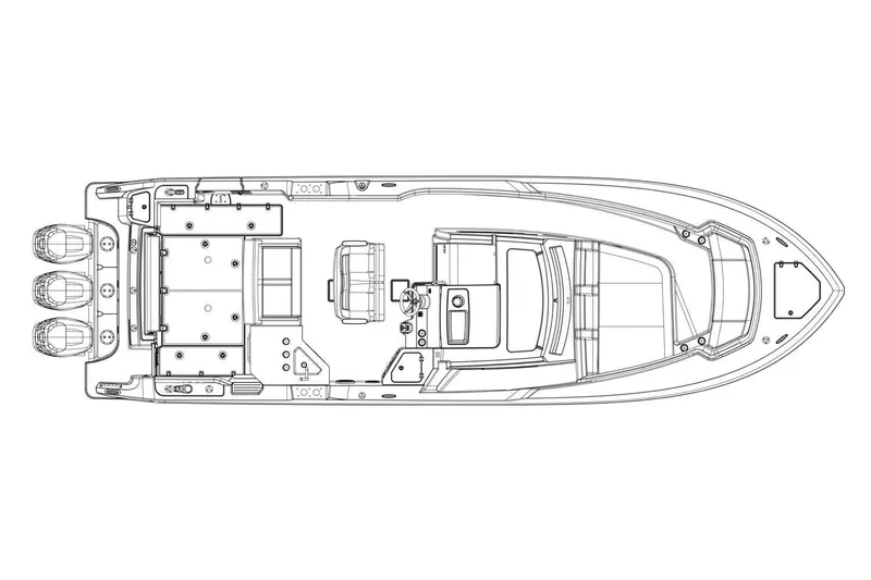 Slide: The Image of Blueprint of 2019 Boston Whaler 350 Realm boat, top view layout. - 47