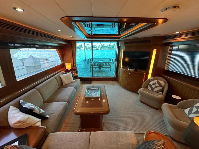 Slide: The Image of Luxurious interior of 2007 Horizon 73 Motor Yacht with elegant seating and ocean view. - 18