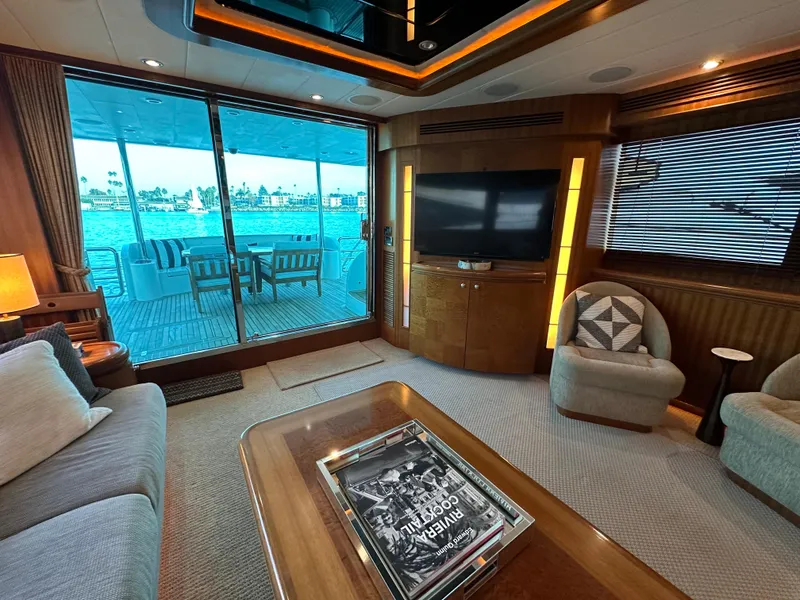 Slide: The Image of Luxurious interior of 2007 Horizon 73 Motor Yacht with elegant seating and ocean view. - 21