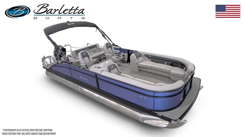 Slide: The Image of 2025 Barletta Aria A24UC pontoon boat with spacious seating and sleek design. - 4