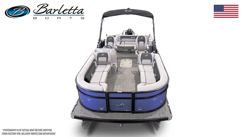 Slide: The Image of 2025 Barletta Aria A24UC pontoon boat with spacious seating and sleek design. - 5