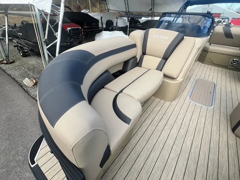 Slide: The Image of Luxurious seating on 2025 Sylvan L3 DLZ Tritoon boat with stylish upholstery. - 19