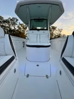 Slide: The Image of 2024 Crevalle 33 CSF boat interior with sleek seating and modern design. - 15