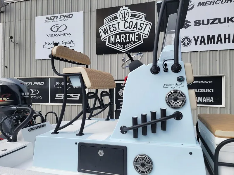 Slide: The Image of 2025 Shallow Sport 18 Sport boat at West Coast Marine dealership. - 5